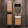 A modern bathroom vanity with a sink, cabinet, and mirror. Produktbild-Vorschau
