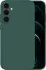 A dark green phone case is shown from the back, with the phone screen visible on the right side. Produktbild-Vorschau
