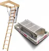 A wooden attic ladder is shown in both an extended and a folded state against a white background. Podgląd zdjęcia produktu