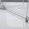 A close-up view of a modern shower enclosure corner, showing the glass panels and metal fixtures on a light-colored floor. Produktbild-Vorschau