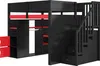 A black and red bunk bed with integrated storage and stairs. Produktbild-Vorschau