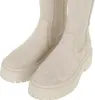 A close-up view of a pair of beige suede Chelsea boots with thick platform soles, set against a white background. Produktbild-Vorschau