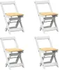 Four white folding chairs with light wood seats are arranged in a grid on a white background. Produktbild-Vorschau