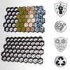 A collage of two images showing a grid-like structure filled with different materials, alongside several icons. Produktbild-Vorschau