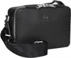 A black leather crossbody bag with a textured finish and a prominent Lacoste logo. Voir les images du produit