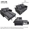 A multi-view diagram of a gray sofa bed with dimensions and weight capacity indicated. Anteprima dell’immagine prodotto