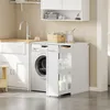 SoBuy Waschmaschinenunterschrank BZR229-W in einer modernen Waschküche: Komplette Ansicht mit Waschmaschine Productafbeelding-voorbeeld