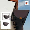 A close-up view of a dark brown PVC gutter end piece, attached to a white soffit and red brick wall, with a blue sky in the background. Inset images show two views of the gutter end piece. Produktbild-Vorschau