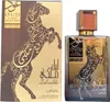 A perfume box and bottle are displayed side-by-side against a brown and gold background, featuring an ornate horse design. Náhľad obrázku produktu
