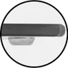 A close-up view of the edge of a glass cutting board with a dark-colored handle or edge protector, resting on a white surface. A small, clear, bowl-like object is visible underneath the cutting board. Anteprima dell’immagine prodotto