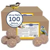 A product shot of bird food balls and their packaging, with birds depicted. Produktbild-Vorschau