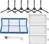 A collection of robot vacuum cleaner replacement parts, including brushes, filters, and a cleaning tool, laid out on a white background. Produktbild-Vorschau