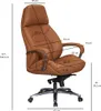 A diagram of a brown leather office chair with dimensions indicated by lines and text. Produktbild-Vorschau