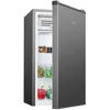 A small gray refrigerator with its door open, showing shelves stocked with food items. Produktbild-Vorschau