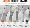 A graphic showing five different pressure washer nozzles and their spray patterns, along with text describing their features. Produktbild-Vorschau