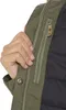 Close-up of a person's hand touching a green jacket. Produktbild-Vorschau