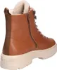 A side view of a brown leather boot with a cream-colored sole and white fur lining. Anteprima dell’immagine prodotto
