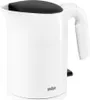 A white electric kettle with a black lid and handle, shown against a white background. Produktbild-Vorschau
