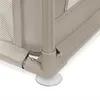 A close-up view of the corner of a beige playpen, showing the frame and mesh fabric. Produktbild-Vorschau