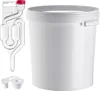 A white plastic fermentation bucket with a red-capped airlock and two white stoppers. Voir les images du produit