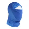 A blue multifunctional sports scarf with a geometric pattern, displayed on a white background. Produktbild-Vorschau