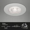 A close-up of a recessed LED light fixture is shown above a diagram illustrating its installation process. Voir les images du produit