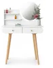 Schminktisch MRDT08-W, weiß, aus MDF, mit Spiegel (Ø 40 cm) Produktbild-Vorschau 1