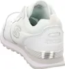 A rear view of a white Skechers sneaker. Voir les images du produit