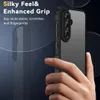 A hand holding a smartphone with a protective case, with marketing text overlayed. Produktbild-Vorschau