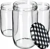 Three clear glass jars with a black and white checkered lid in front of them. Podgląd zdjęcia produktu