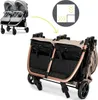 A twin stroller shown in two states: unfolded and folded, with an inset graphic illustrating the folding mechanism. Produktbild-Vorschau