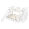 A white bunk bed with a slide and stairs, shown against a white background. Produktbild-Vorschau