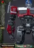 Close-up of a detailed Transformers Optimus Prime model kit, with promotional text and logos on the left side. Anteprima dell’immagine prodotto