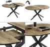 Collage of images showing an extendable dining table with a wood-grain top and black metal legs, illustrating its open and closed states and close-ups of its construction. Náhľad obrázku produktu