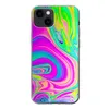 A clear, studio shot of an iPhone 13 mini case with a psychedelic, marbled pattern. Produktbild-Vorschau
