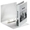 A white binder is shown open, with its rings visible, and another binder is closed and standing upright. Náhľad obrázku produktu