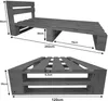 Two views of a wooden pallet bed frame with dimensions indicated. Produktbild-Vorschau