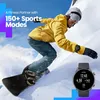 A person snowboarding down a snowy slope, with a smartwatch displayed prominently. Produktbild-Vorschau