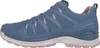 Side view of a blue women's hiking shoe with pink accents. Voir les images du produit