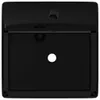 A top-down view of a black square ceramic sink with a faucet hole and an overflow hole. Produktbild-Vorschau
