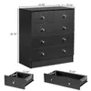 A black chest of drawers with dimensions shown, and two drawers shown separately with their dimensions. Náhľad obrázku produktu