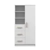 A white wardrobe with wooden handles and shelves, shown against a white background. Náhľad obrázku produktu