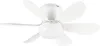 A white ceiling fan with five blades and a central light fixture, isolated on a white background. Anteprima dell’immagine prodotto
