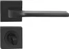 A black door handle set, including a lever handle and a privacy knob, is displayed against a white background. Produktbild-Vorschau