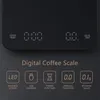 A digital coffee scale with its features highlighted with icons and text. Produktbild-Vorschau