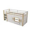 A low bunk bed with a house-like design, featuring a window and a door. Voir les images du produit
