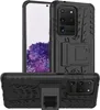 A black protective phone case with a kickstand, shown from two angles. Produktbild-Vorschau