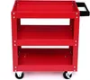 A red three-tier tool cart with wheels and a black handle, shown against a white background. Produktbild-Vorschau