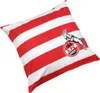 A pillow with red and white stripes and a logo. Produktbild-Vorschau