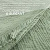 Close-up of green textured fabric with a button closure, overlaid with marketing text. Produktbild-Vorschau